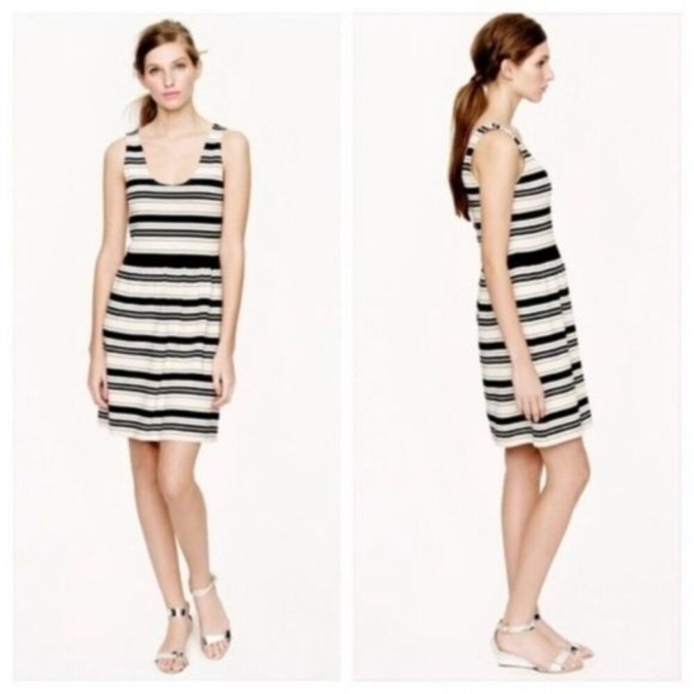 J. Crew Villa Dress in Black & Cream Stripe 35389